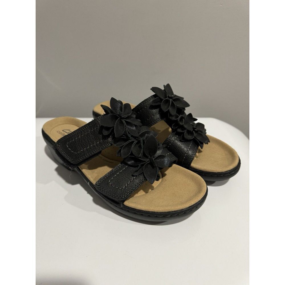 Clarks Collection Merliah Raelyn Leather Wedge Sandal Black no box
